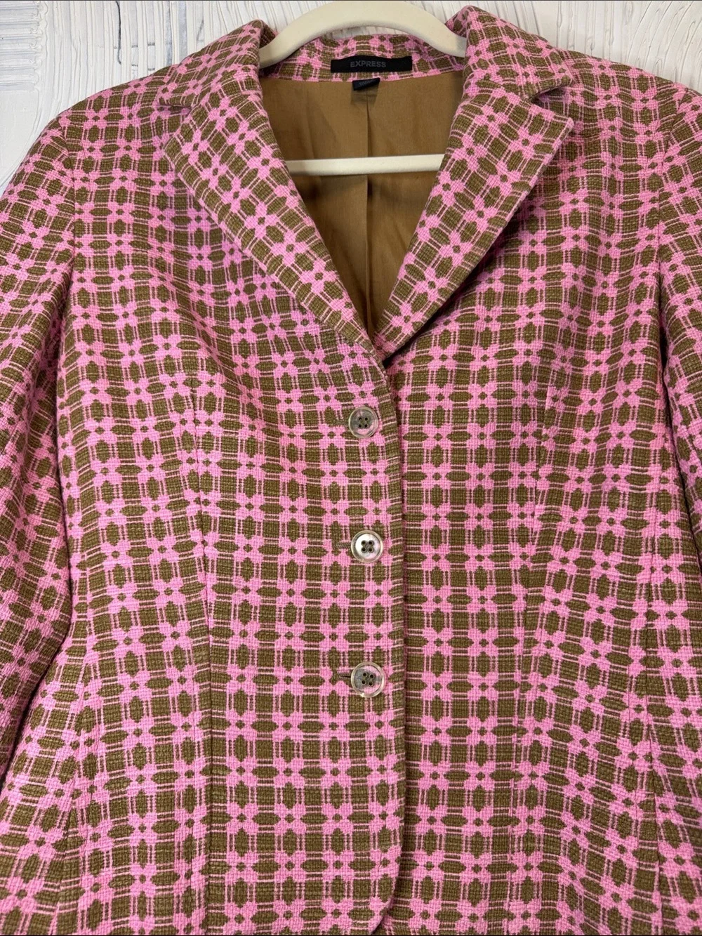 Express Pink and Brown Checked Blazer Jacket